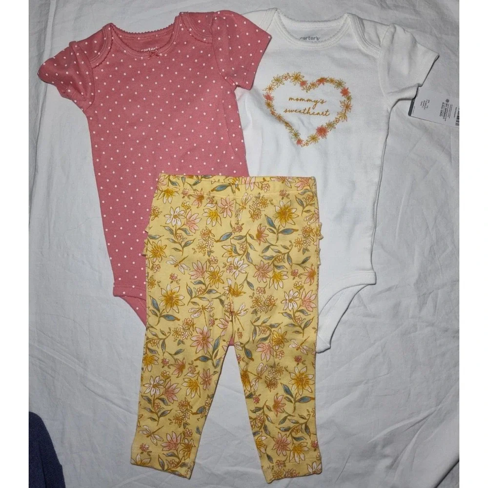 Carter's Baby Girl 9 Mos Mommy's Sweetheart Outfit Lot Footed Sleeper Floral NWT
